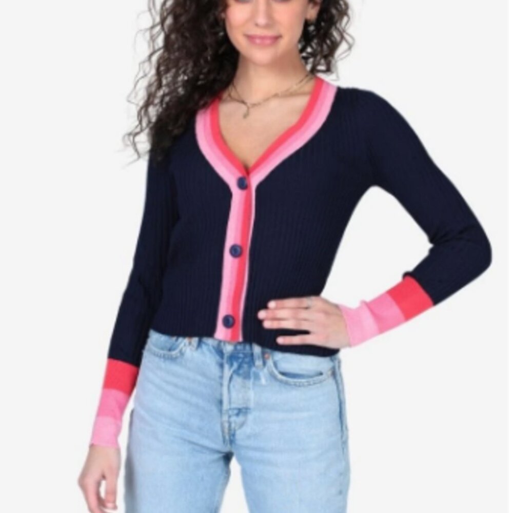 Central Park West Navy and Pink Swope Cardigan Size Medium